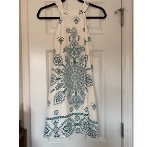 WHITE PAISLEY HALTER TIE DRESS